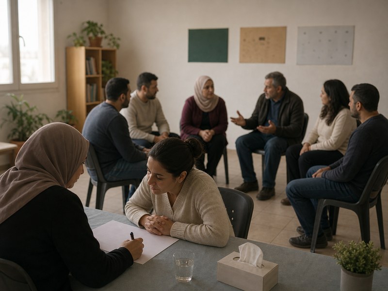 ראיון אישי ומעגל שיחה קבוצתי מתקיימים במקביל במרכז קהילתי