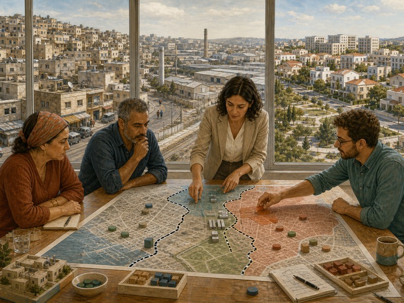 מפת רשויות מקומיות מונחת לצד סימוני גבול, אזורי תעסוקה וחלוקת הכנסות בין יישובים