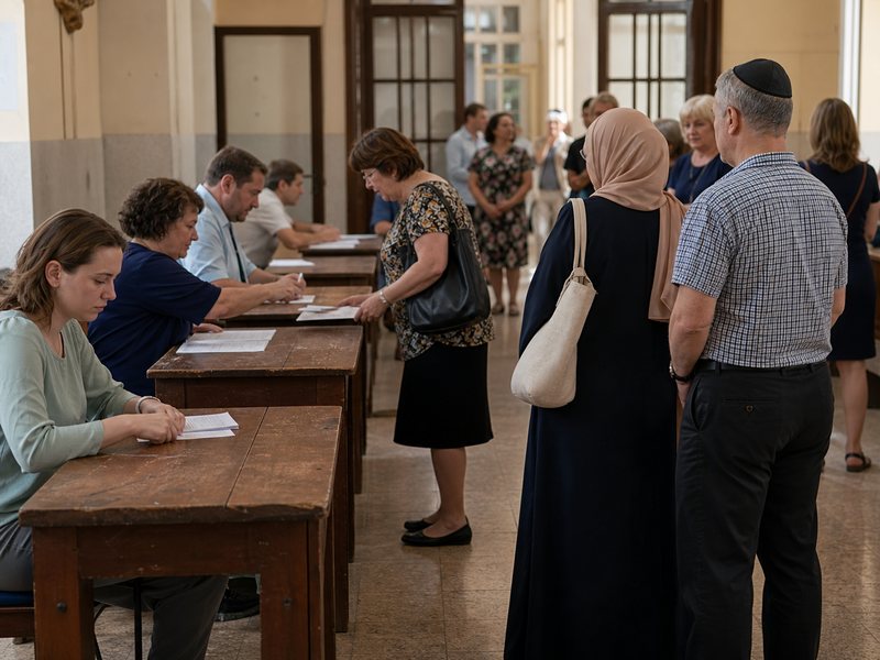 אזרחים המשתייכים לקהילות דתיות שונות ממתינים לקבלת שירות באולם ציבורי משותף